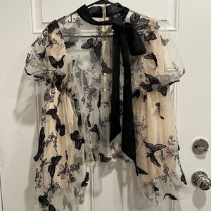 Top with Black Butterfly Embroidery